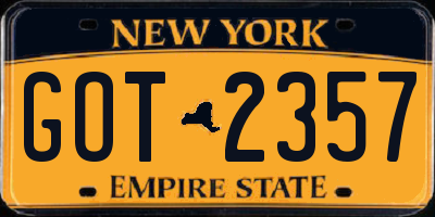 NY license plate GOT2357