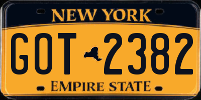 NY license plate GOT2382