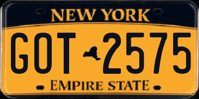 NY license plate GOT2575
