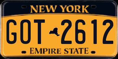 NY license plate GOT2612