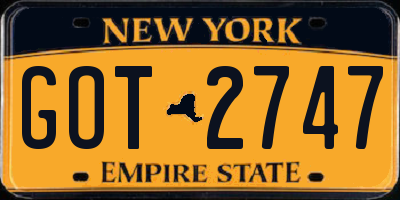 NY license plate GOT2747