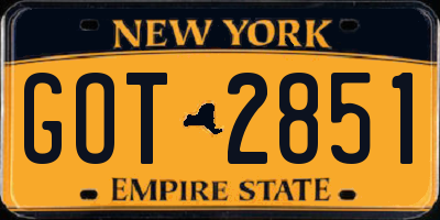 NY license plate GOT2851