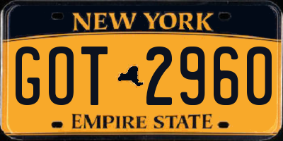 NY license plate GOT2960