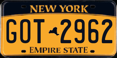 NY license plate GOT2962