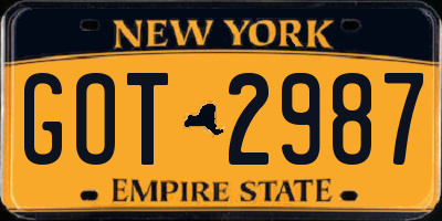 NY license plate GOT2987