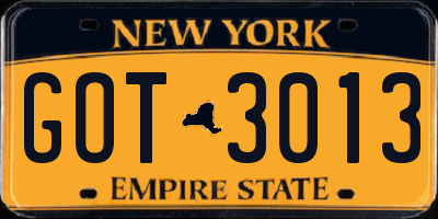 NY license plate GOT3013
