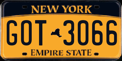 NY license plate GOT3066