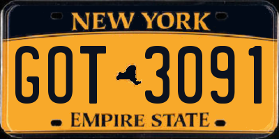NY license plate GOT3091