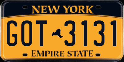 NY license plate GOT3131