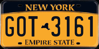 NY license plate GOT3161