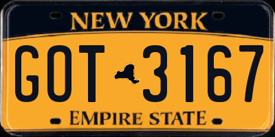 NY license plate GOT3167