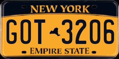 NY license plate GOT3206