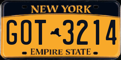 NY license plate GOT3214