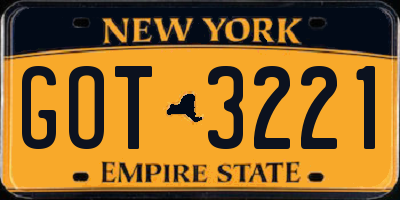 NY license plate GOT3221