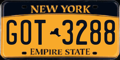 NY license plate GOT3288