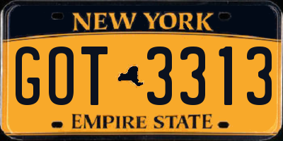 NY license plate GOT3313