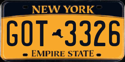 NY license plate GOT3326