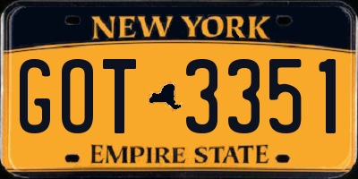 NY license plate GOT3351