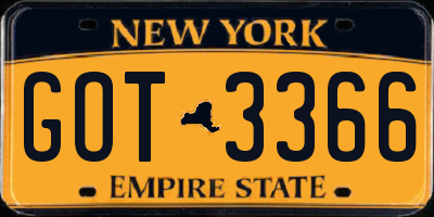 NY license plate GOT3366