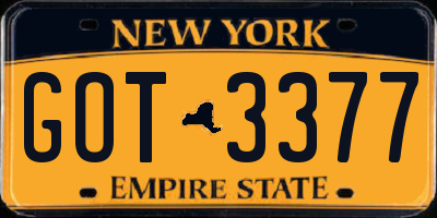 NY license plate GOT3377