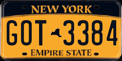 NY license plate GOT3384