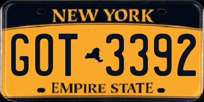 NY license plate GOT3392