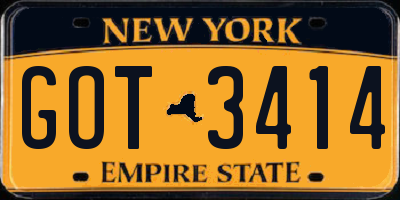 NY license plate GOT3414