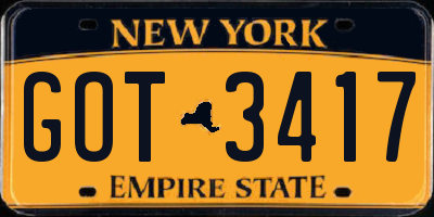 NY license plate GOT3417