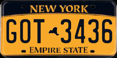 NY license plate GOT3436