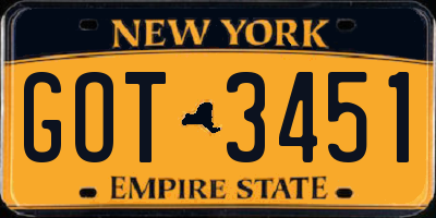 NY license plate GOT3451
