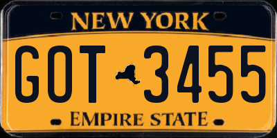 NY license plate GOT3455