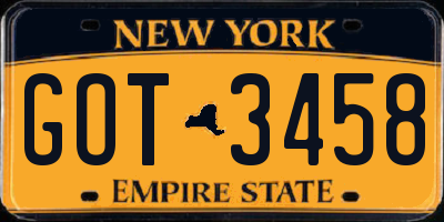 NY license plate GOT3458