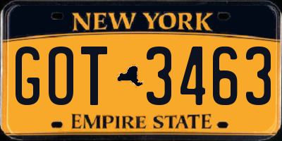 NY license plate GOT3463