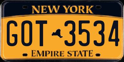 NY license plate GOT3534