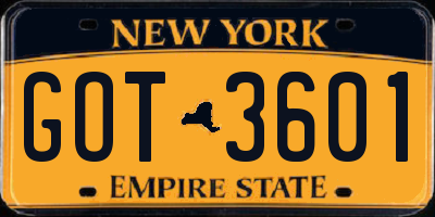 NY license plate GOT3601