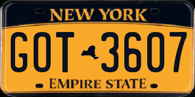 NY license plate GOT3607