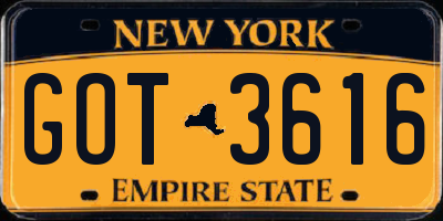 NY license plate GOT3616