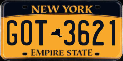 NY license plate GOT3621