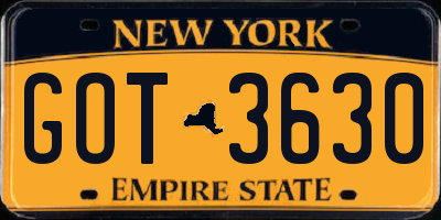 NY license plate GOT3630