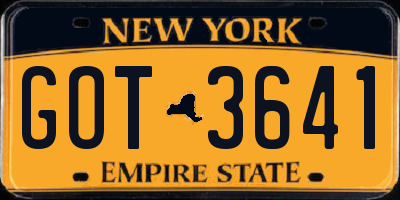NY license plate GOT3641