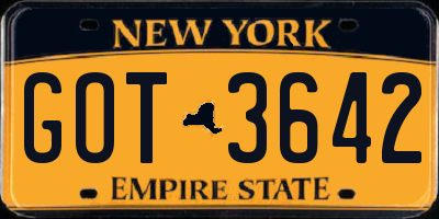 NY license plate GOT3642