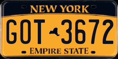NY license plate GOT3672