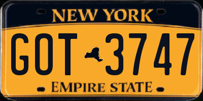 NY license plate GOT3747