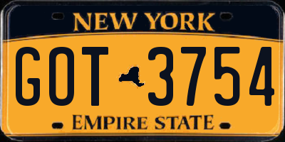 NY license plate GOT3754
