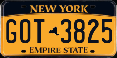 NY license plate GOT3825