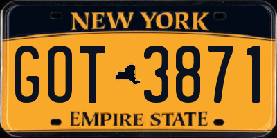 NY license plate GOT3871