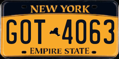 NY license plate GOT4063