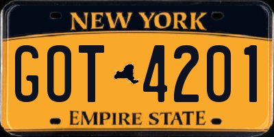 NY license plate GOT4201