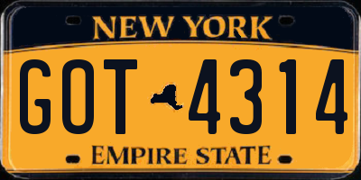 NY license plate GOT4314