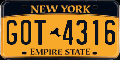 NY license plate GOT4316